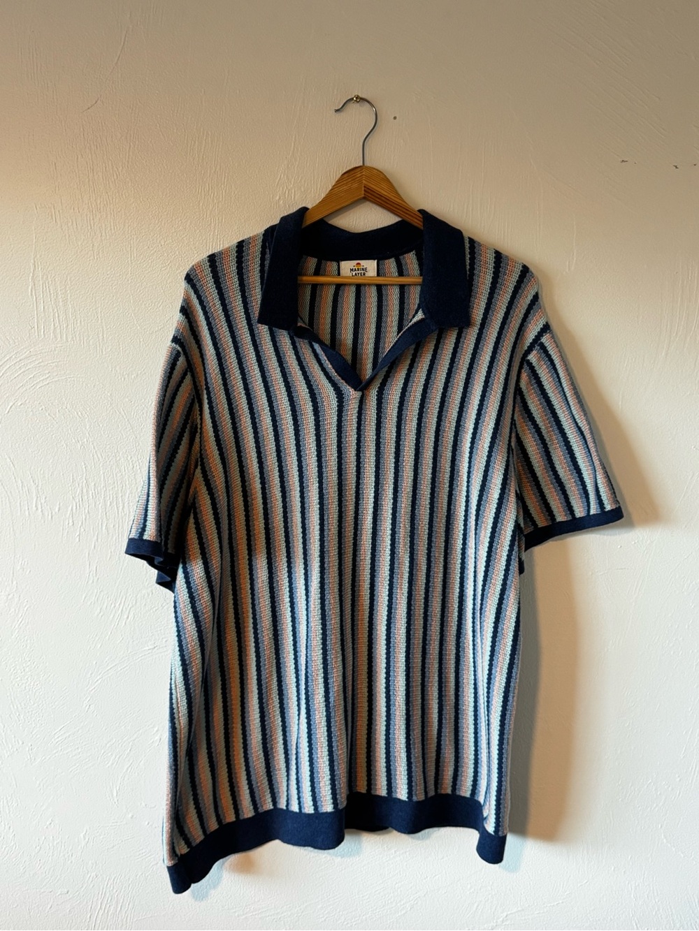 Marine Layer Striped Polo in Navy & Cream